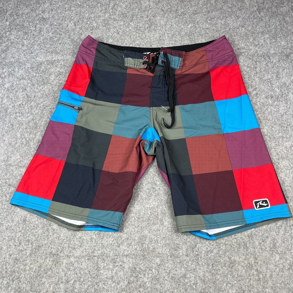 Vintage Rusty Board Shorts 34 Multicolor 90s Surf‎ Swim Shorts Rare